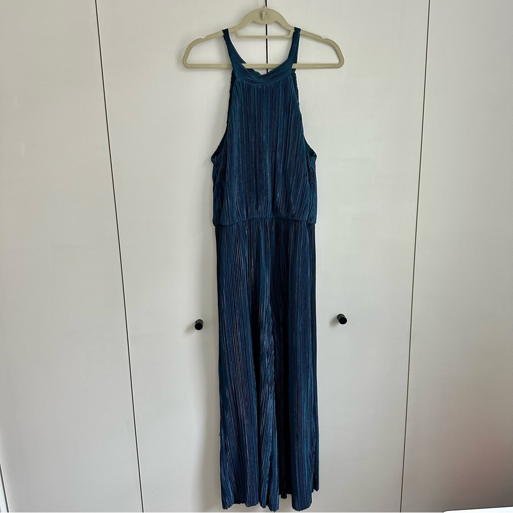 Nordstrom Miami Brand Teal Halter Pleated Jumpsuit